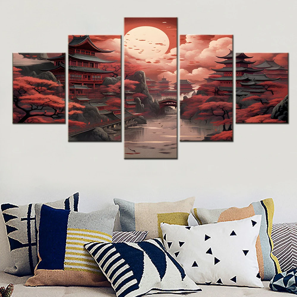 Canvas Painting 5 Pieces Japanese Landscape Nature Fantasy Poster Modern Wall Decoration Living Room Picture Decorative Artwork