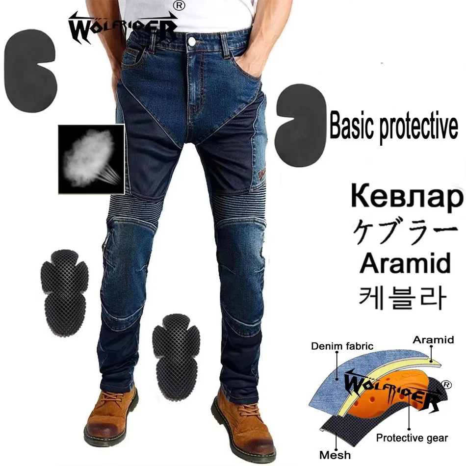 

Men Motorcycle Jeans Aramid Black Motocross Pants Blue Motorbike outdoor Riding trousers