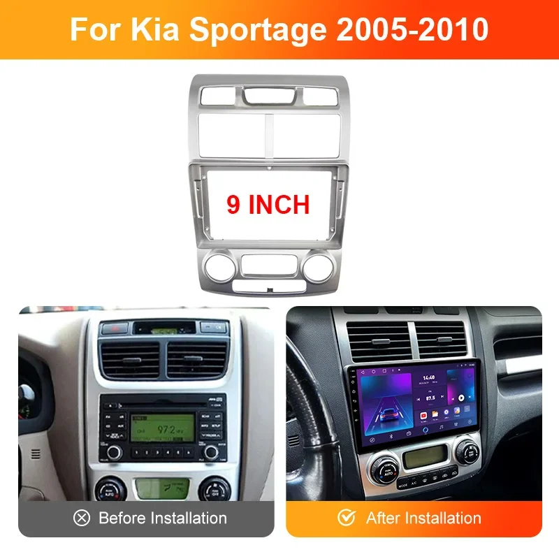 9INCH Car radio Fascias Panel For Kia Sportage 2005 2006 2007 2008 2009 2010 Screen Dash Fit Dash Trim Kit Frame（silver）