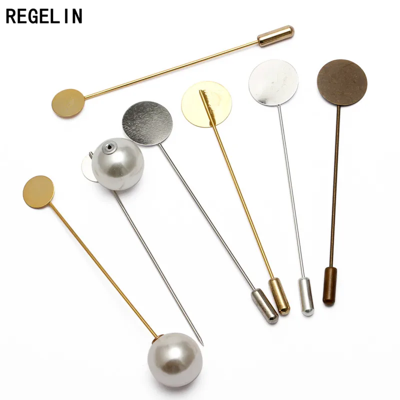 REGELIN Women Brooches Pin Base 10/15mm Silver Gold Color Imitation Pearl Brooch DIY Collar Pins For DIY Brooches Jewelry Making