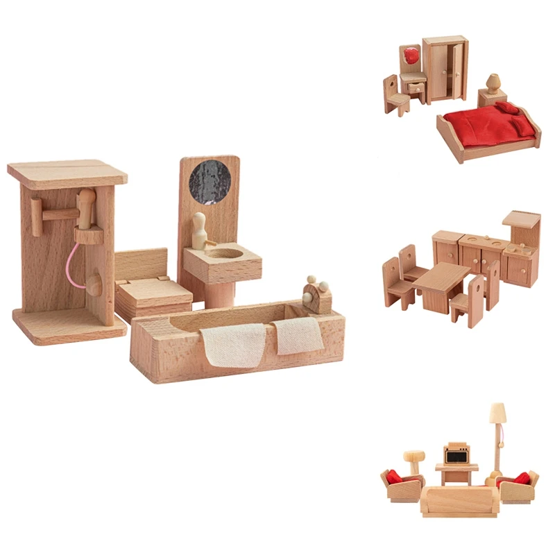 1 conjunto de brinquedos de madeira delicados para casa de bonecas, brinquedos educativos para crianças