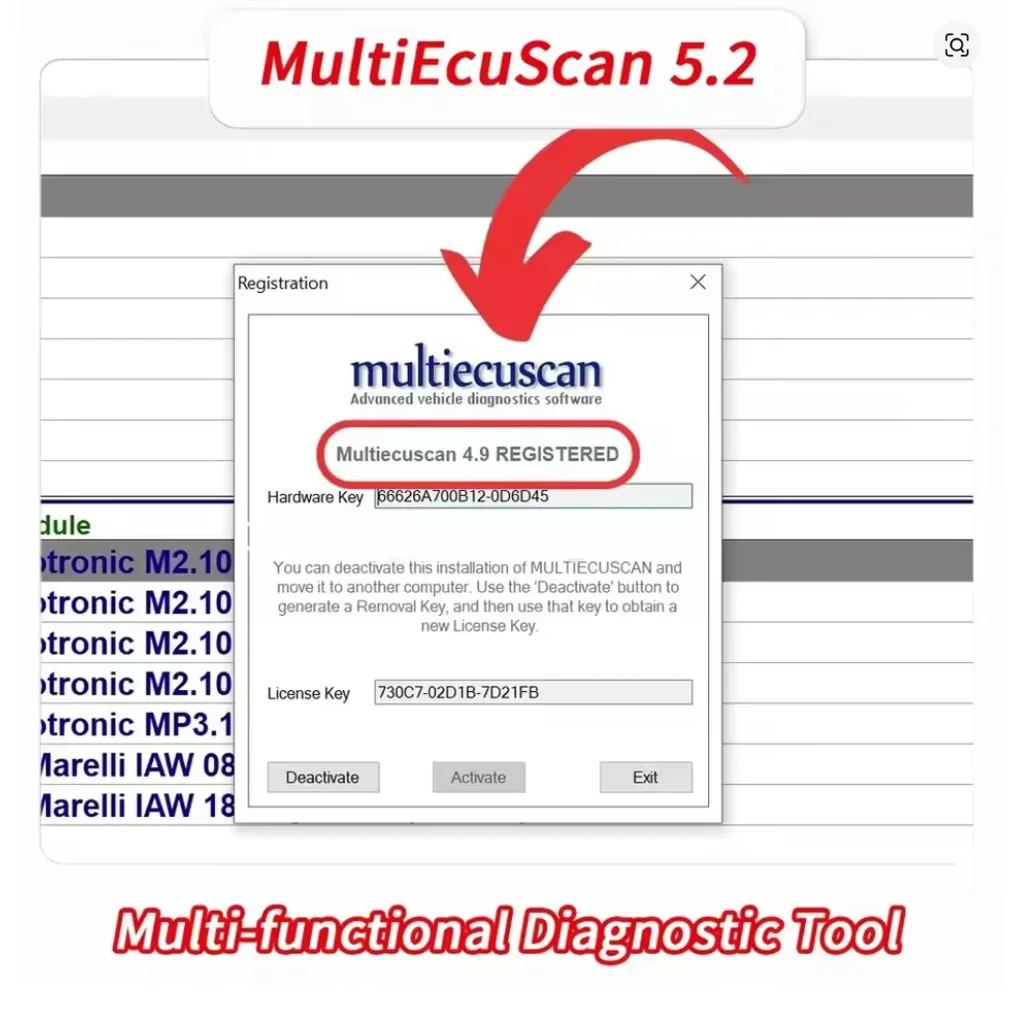 Multiecuscan V4.8 مسجلة + منشط غير محدود لماسح الضوء الماسح الضوئي المتعدد للعامل مع أداة تشخيص ELM327 obdii