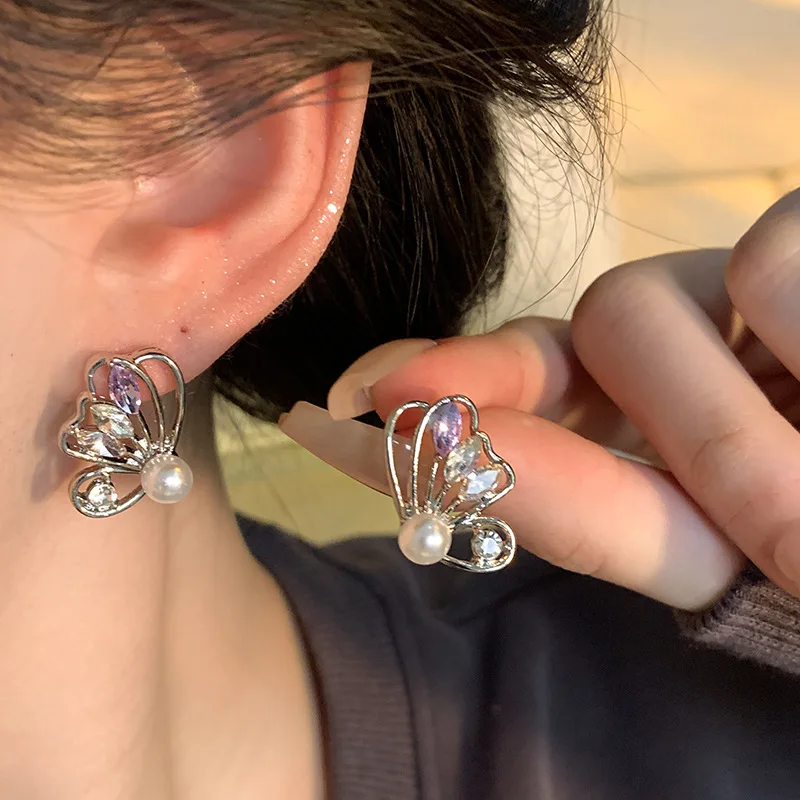 Pendientes de plata de ley 925 con perlas de cristal y pétalos para mujer, joyería pequeña y divertida, regalos de fiesta, Pendientes Brincos