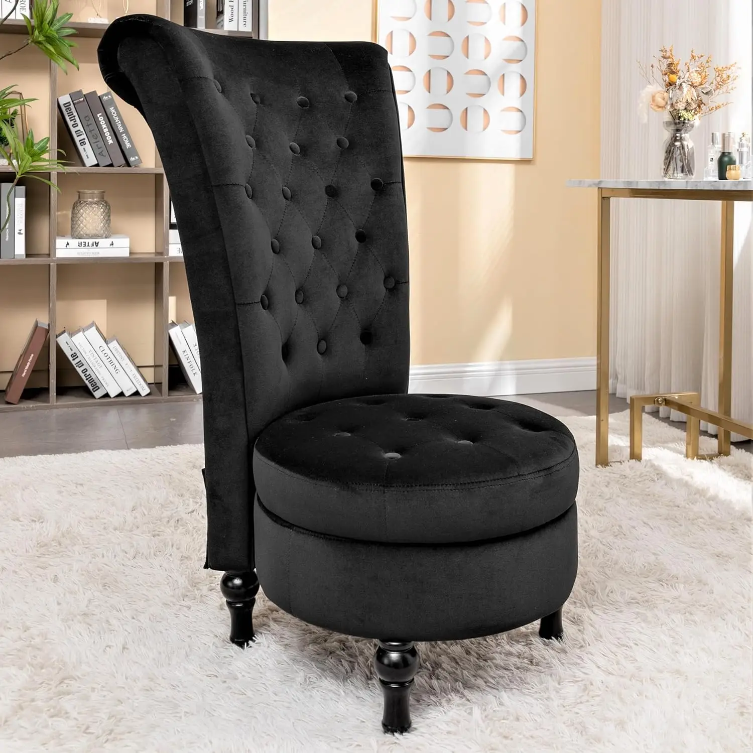 Royal High-Back Velvet Accent Chair for Vanity with Storage and Luxurious Upholstery, Retro Design and Versatile Usage