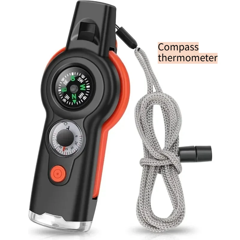 

7-in-1 Outdoor Multifunctional Whistle Portable Camping and Hiking Compass, Flashlight with LED Light Thermometer Tool