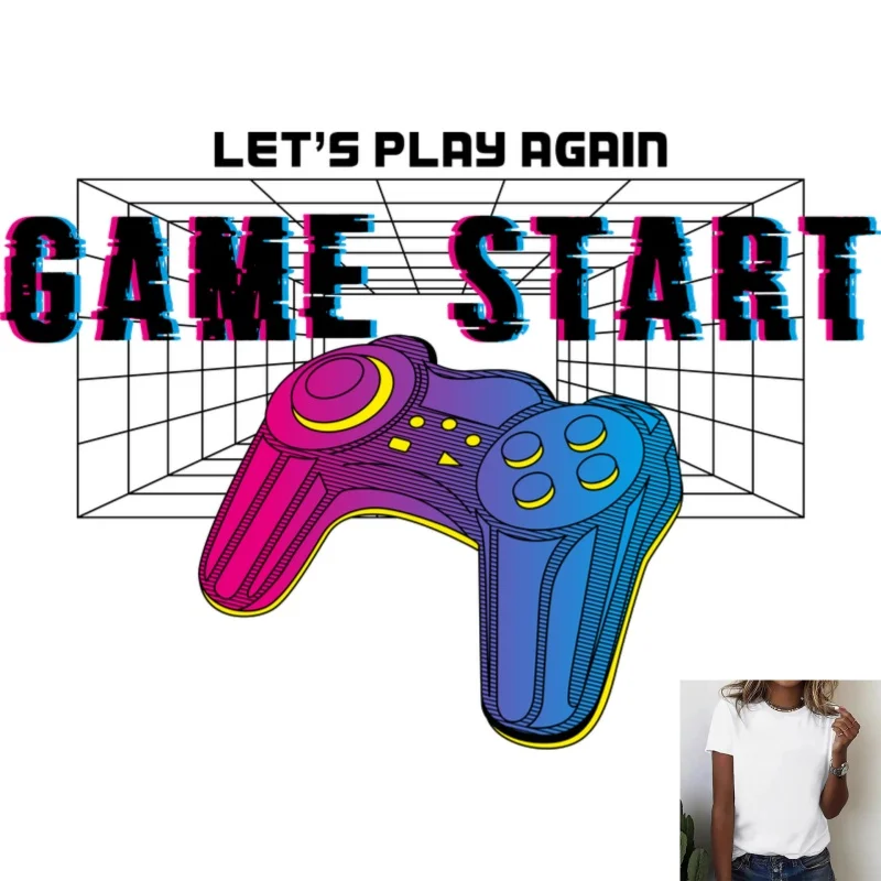 Gaming Style Game Controller Heat - Transfer White Ink Iron - on Patch, Trendy & Personalized, Suitable for T - Shirts, Canvas