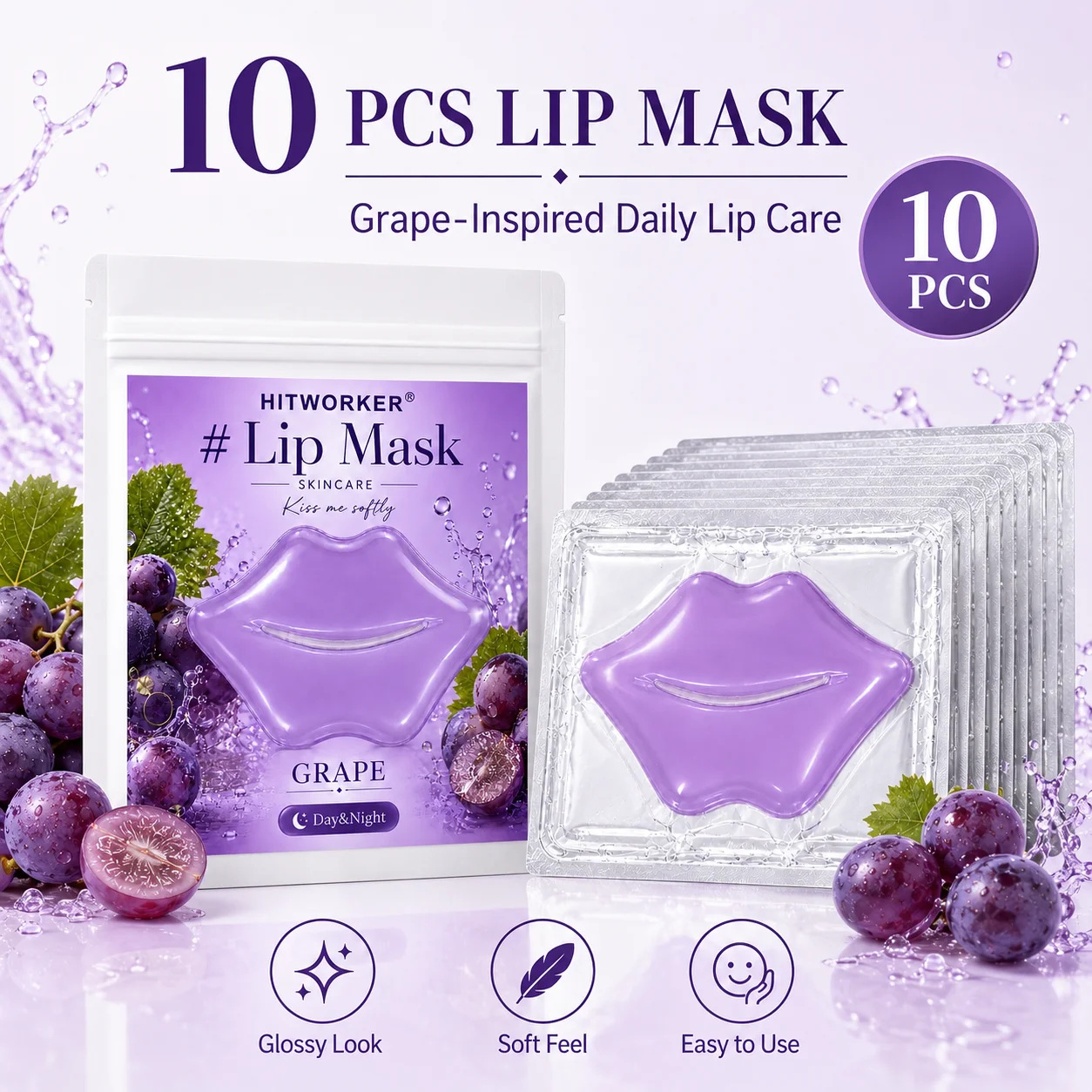 10Pcs Raspberry Lip Skincare Masks, Soft-Touch Lip Care Patches for Daily Beauty Routine, Day & Evening Self-Care and Travel