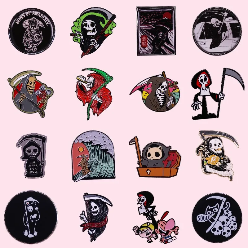 Terror Skeleton Enamel Pins Gothic Punk Style Cartoon Brooches Clothes Jeans Death Surfing Lapel Metal Badge Drop Shipping