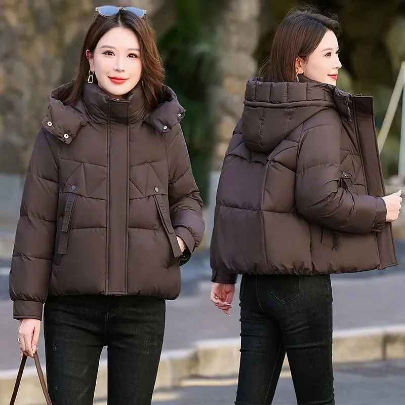 

Short Warm Cotton Padded Coat Winter 2026 New Korean Version Down Jacket Women Parkas Fashion Outcoat Hooded Ladies Overcoat Top