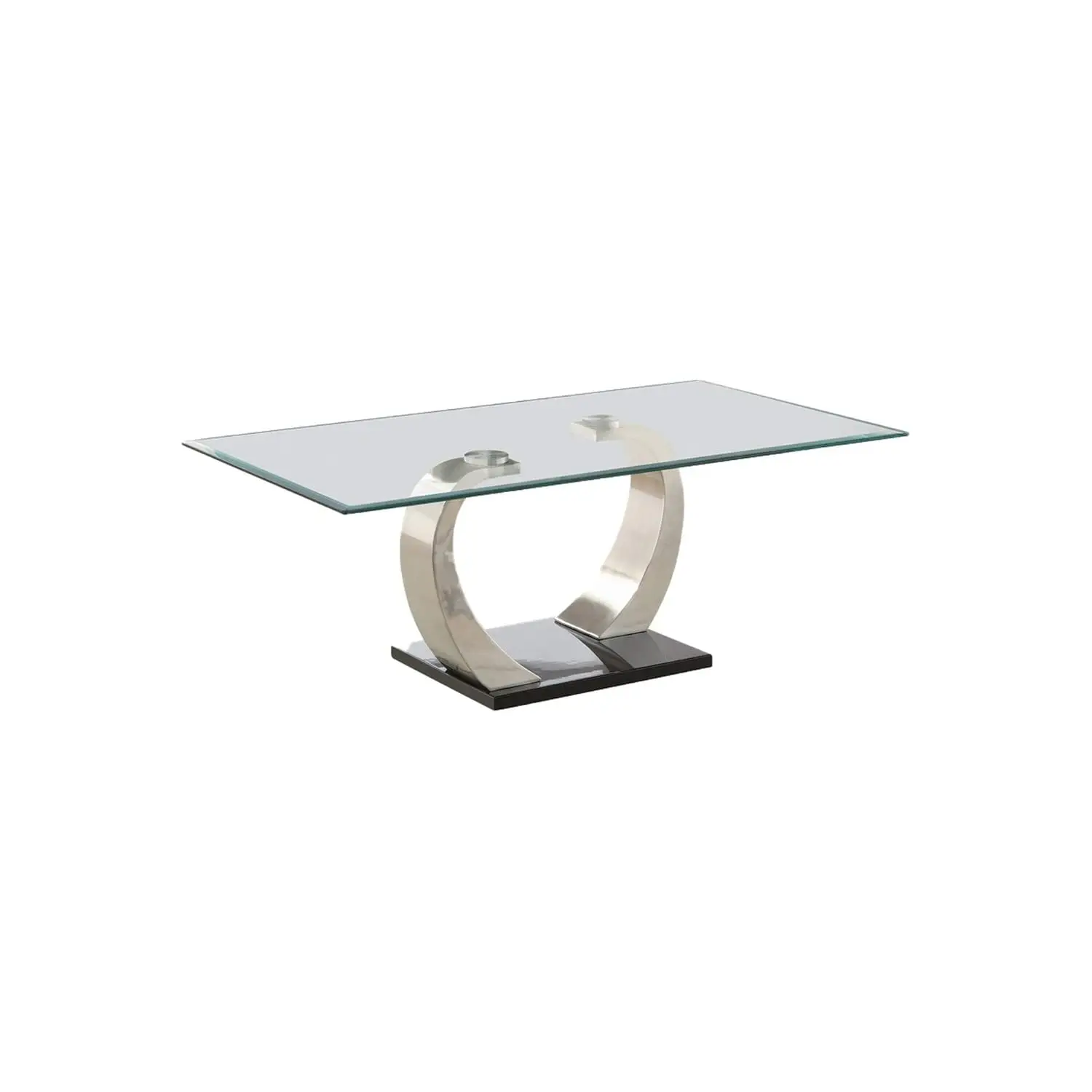 

Floating Glass Top Coffee Table with Metal Support, Clear and Silver