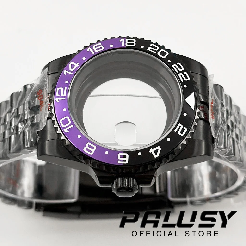 40mm Diver Waterproof Fit NH34 NH35 NH36 ETA2824 Movement Sapphire Glass Watch Case Glide Lock Clasp Black Purple GMT Bezel