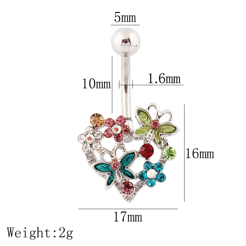 Heart butterfly flower belly ring fashion body jewelry Lady piercing Retail 14G 316L surgical steel Nickel-free TAIERS