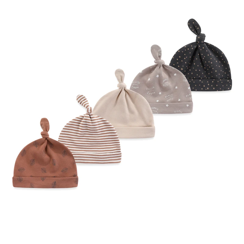 Newborn 3/5Pieces Baby Boy Girls Hats Cotton Unisex Soft 0-6Months Infant Hats Solid Color Baby Accessories