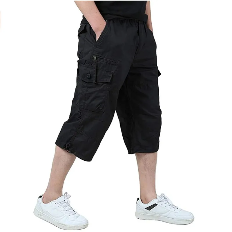 Short cargo long d'été pour homme, capri, coton décontracté, multi poches, culotte chaude, court, fjMilitary, CamSolomon, 5XL, 2024