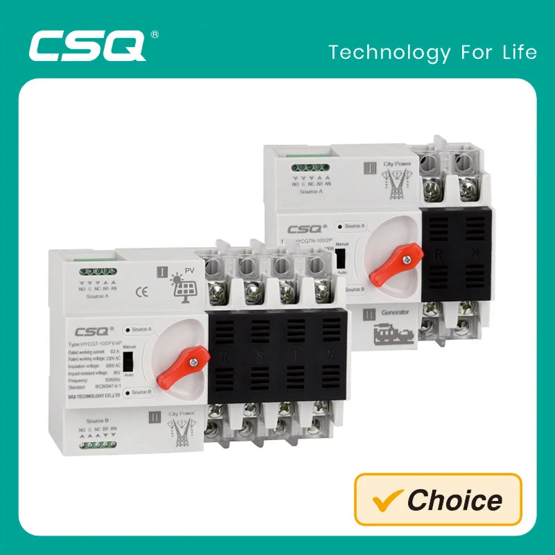 

CSQ ATS Automatic Transfer Switch, Electrical Selector Switches, Dual Power Switch, HYCQ7-2P, 4P, 63A, 100A, 220V, 400V