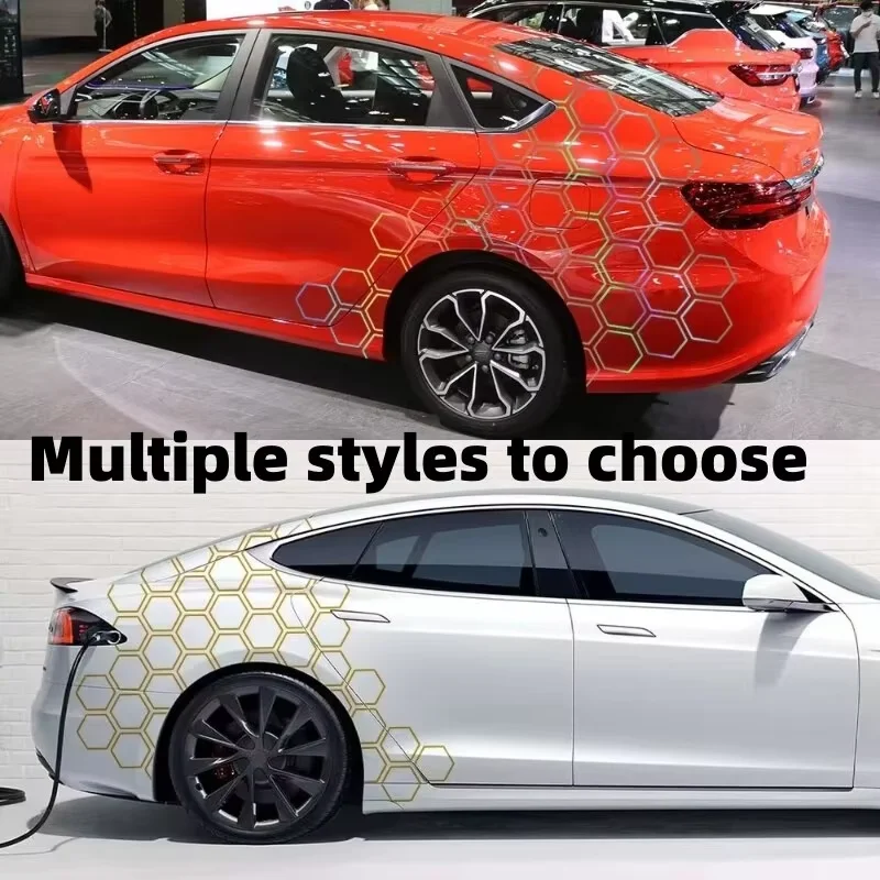 Honeycomb Hexagon Car Side Waist Line Sticker Waterproof PVC Body Decal Auto Tuning Exterior Decor Accessories