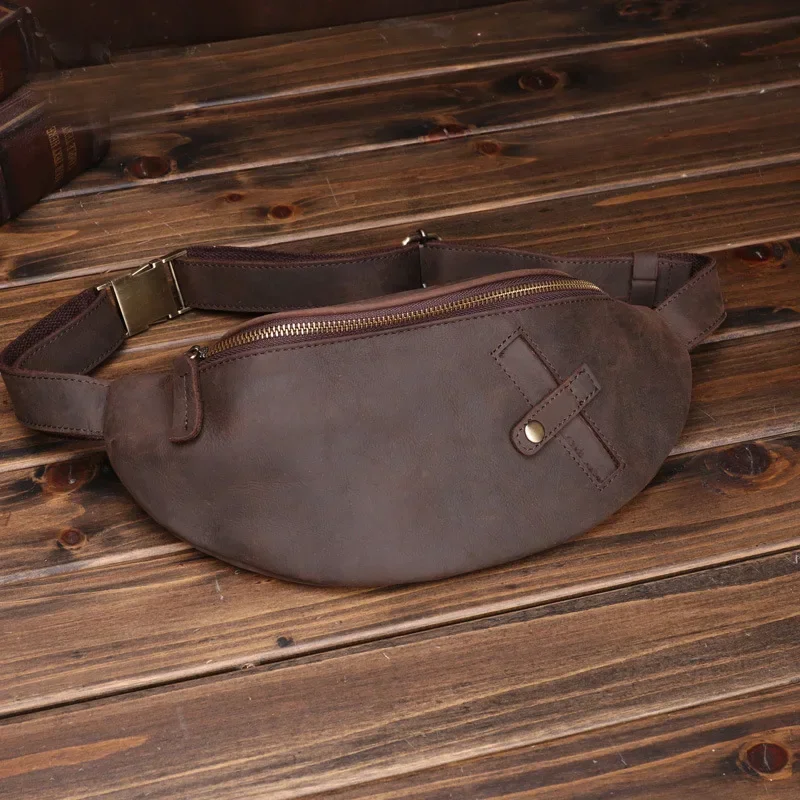 Sac de taille en cuir de cheval Elin pour hommes et femmes, couche de cuir de vachette, sac à main pour téléphone portable, sacs à bandoulière décontractés en plein air