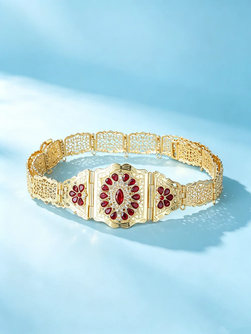 

Moroccan Metal Belt with Embedded Rhinestones And Hollow Pattern for Women's Robe Or Pants Accessory