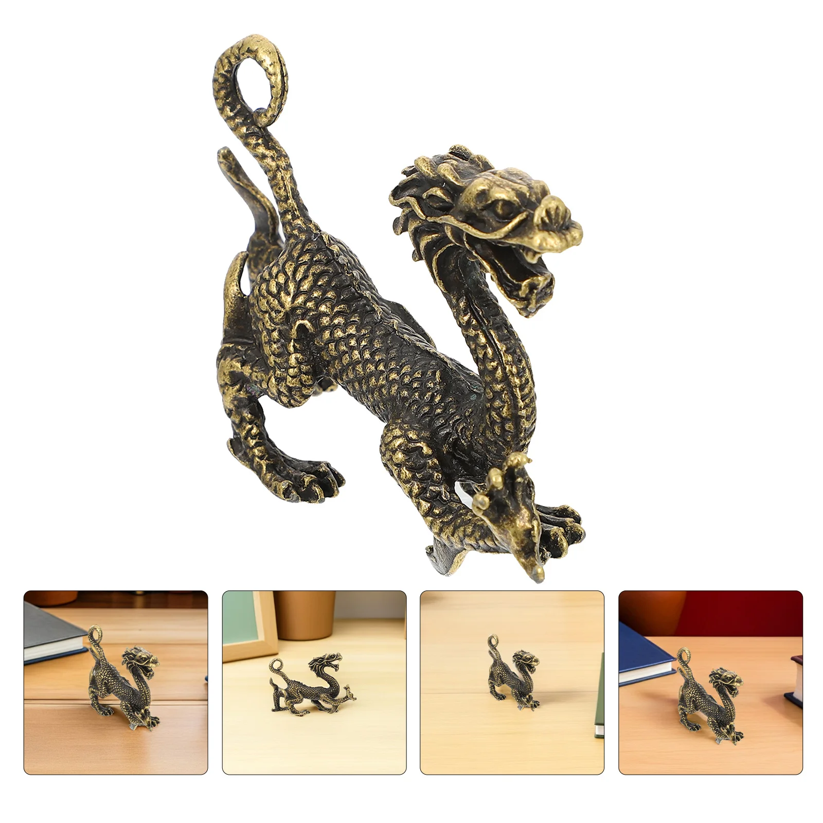 

2Pcs Vintage Dragon Sculpture in Bronze Desk Accessory for Living Room Entryway Decor Lucky Animal Symbol