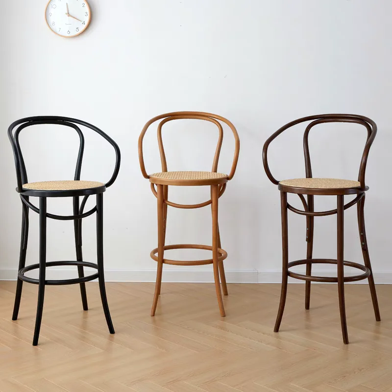Nordic solid wood bar chair Modern simple high stool Home backrest chair Internet celebrity =Restaurant cashier front desk