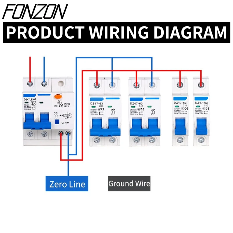 DIN rail miniature circuit breaker DZ47-63 AC household circuit air switch 1P 2P 3P 4P MCB 6A10A16A 20A 25A 32A 40A 50A 63A