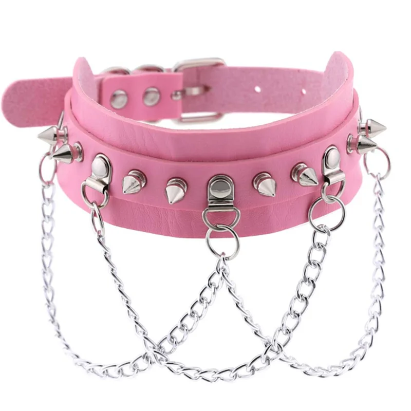 1Pc Y2k Girl Harajuku Heart Love Punk Star Cross Pink Lace PU Leather Choker Hip Hop Rivet Spikes Sexy Cosplay Torques Jewelry - Image 4