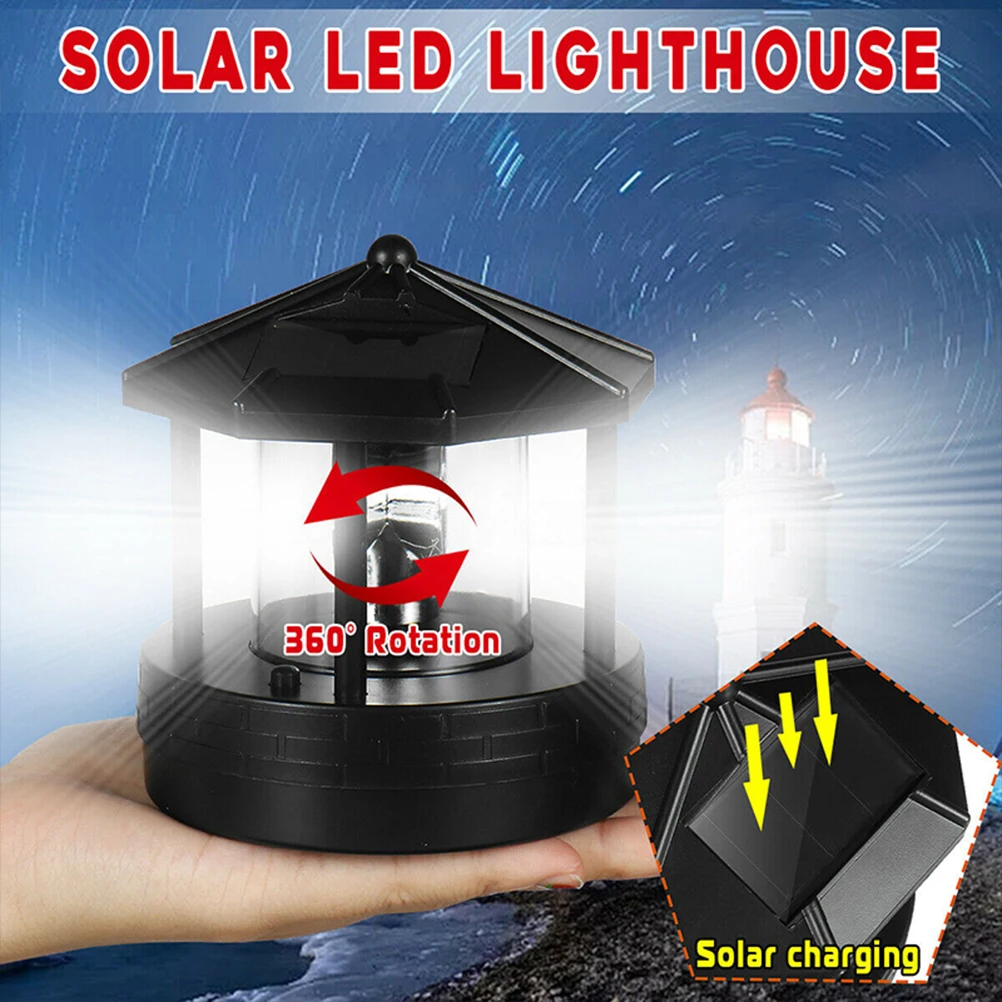 D2 Outdoor Solar Light Powered Lighthouse Rotating Waterproof LED Solar Light Beacon Tower Decorative Lamp for Garden Lawn Patio
