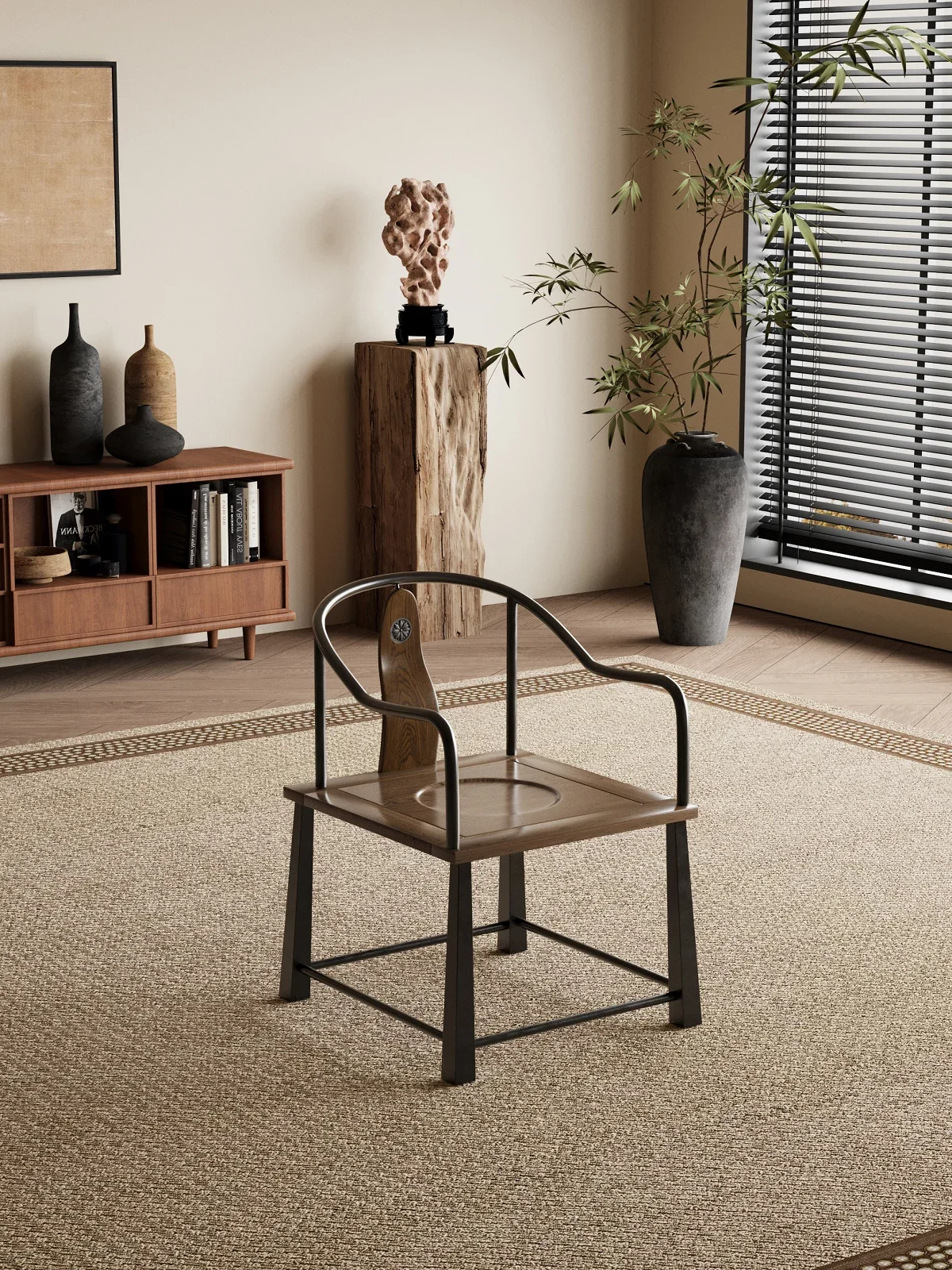 New Chinese armchair, solid wood retro tea table owner, Zen meditation cross-legged chair