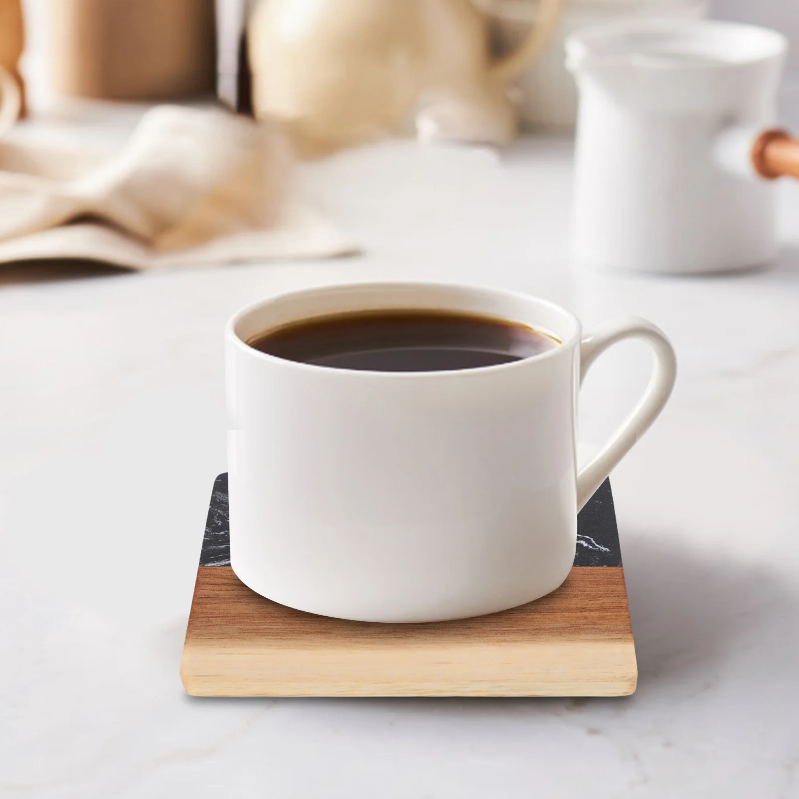 

4Pcs Marble Wood Coasters Square Acacia Wood Food Tray Serving Platter Multifunctional Drink Snack Tray for Dining