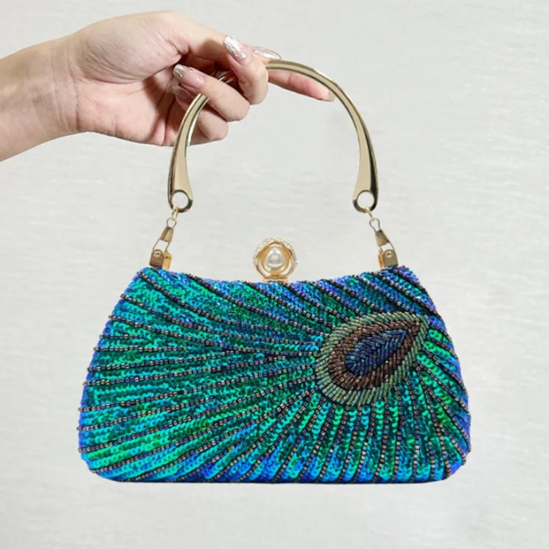Japanese Style Retro Heavy Craftsmanship Beaded Embroidery Bag Sequined Evening Dinner Bag Perfect Match Bolso Diseñador De Lujo