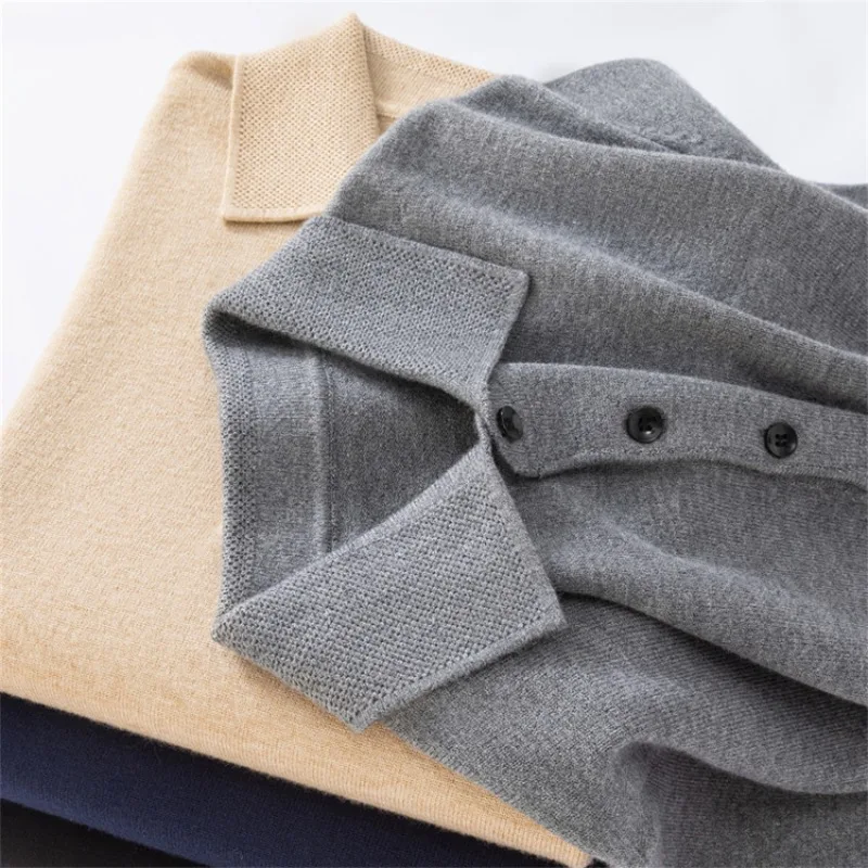 Men's Anti-pilling Polo Collar Sweater Winter Warm Knitted Pullover Casual Fashion Jumper M-4XL