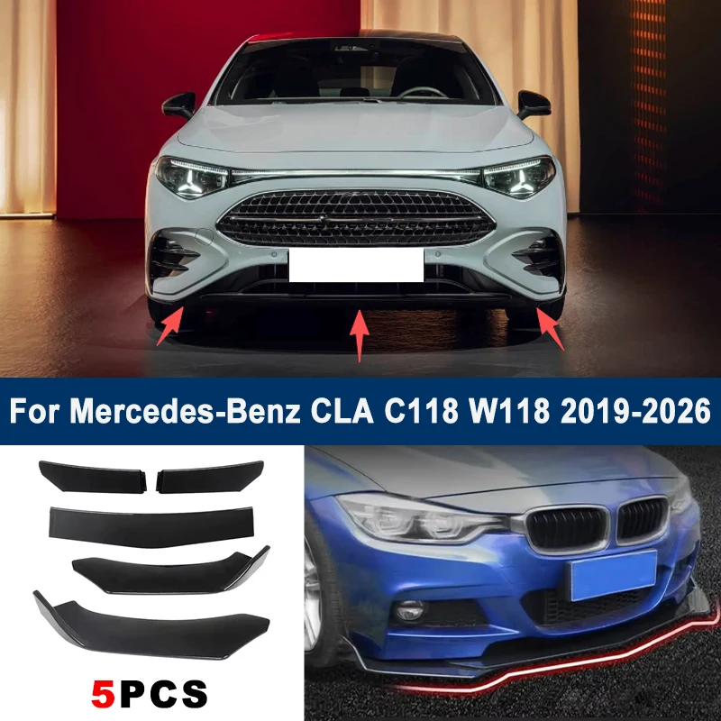 

Adjustable 5Pcs Sectional Front Spoiler Lip For Mercedes-Benz CLA C118 W118 2019-2026 Front Bumper Splitter Sport Body Kit
