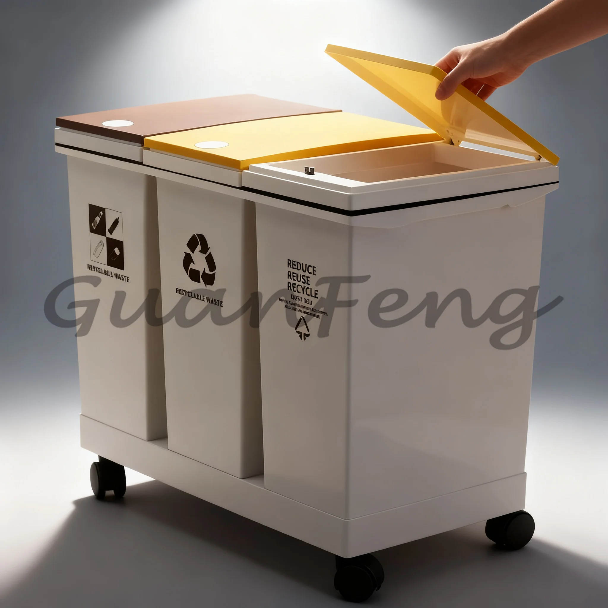 2060L Large Kitchen Recycling Trash Can, Dry Wet Separation Sorting Bin, Push Style Waste Container with Casters