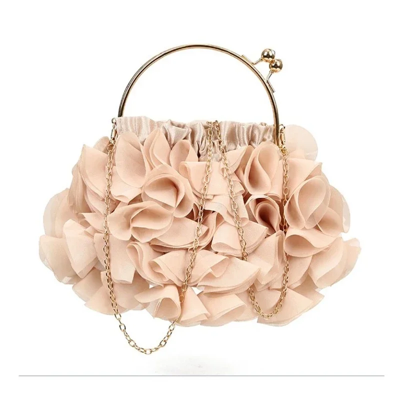 Sweet Memory Clutch Purses Satin Flower Evening Bag Female Elegant Party Prom Handbags Bridal Wedding Crossbody Shoulder Bag