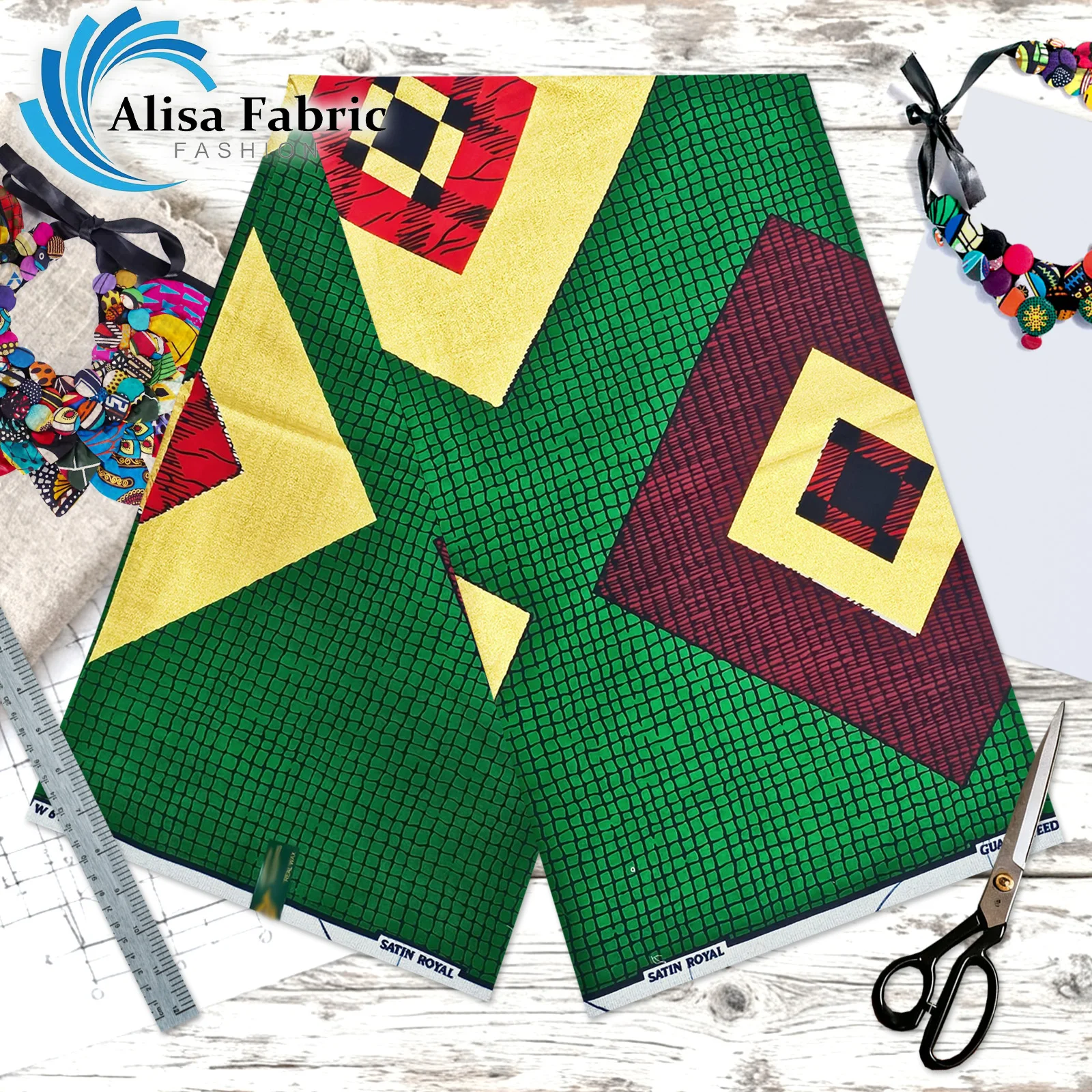 

Newest African gold wax African wax print fabric 100% cotton Ankara 6 yards wholesale for evening dresses, Green & Red