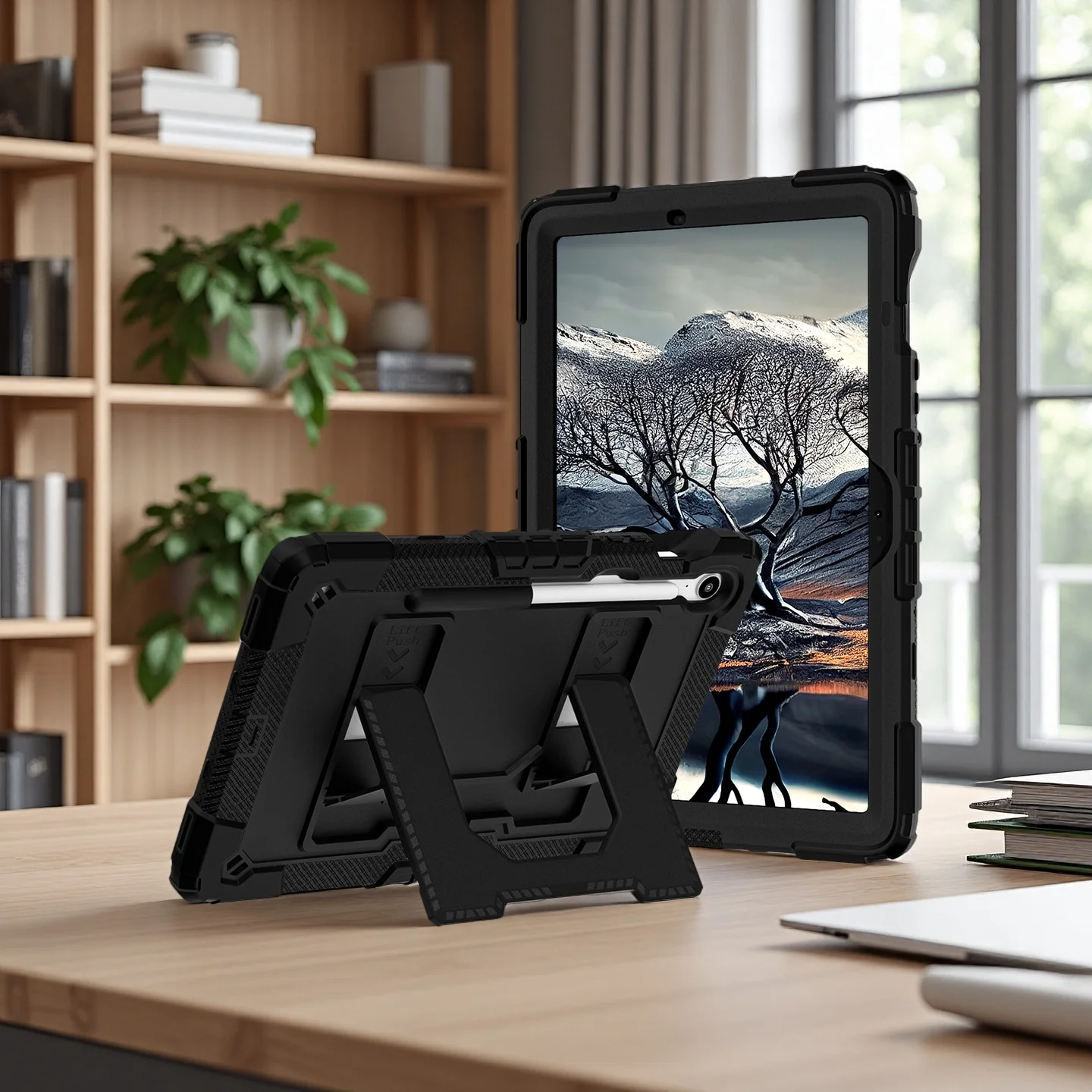 

for Samsung Galaxy Tab S10 Lite / S9 S10FE 10.9, Shockproof Rugged Silicone Drop Protective Cover with 360 Rotating Stand Handle