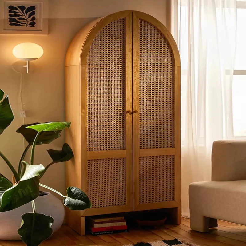 خزانة كتب مقوسة من الخشب الصلب الأمريكي، وخزانة زخرفية من الروطان القديم، وخزانة غرفة المعيشة #3