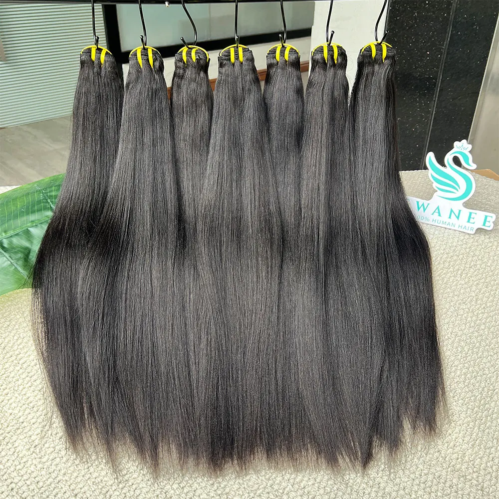 Light Yaki Straight 100% Rohe Unbehandelte Echthaar-Extensions Großhandel # 1B Natürliches Schwarzes Echthaar-Tressenbündel für den Salonbedarf – Detail 15