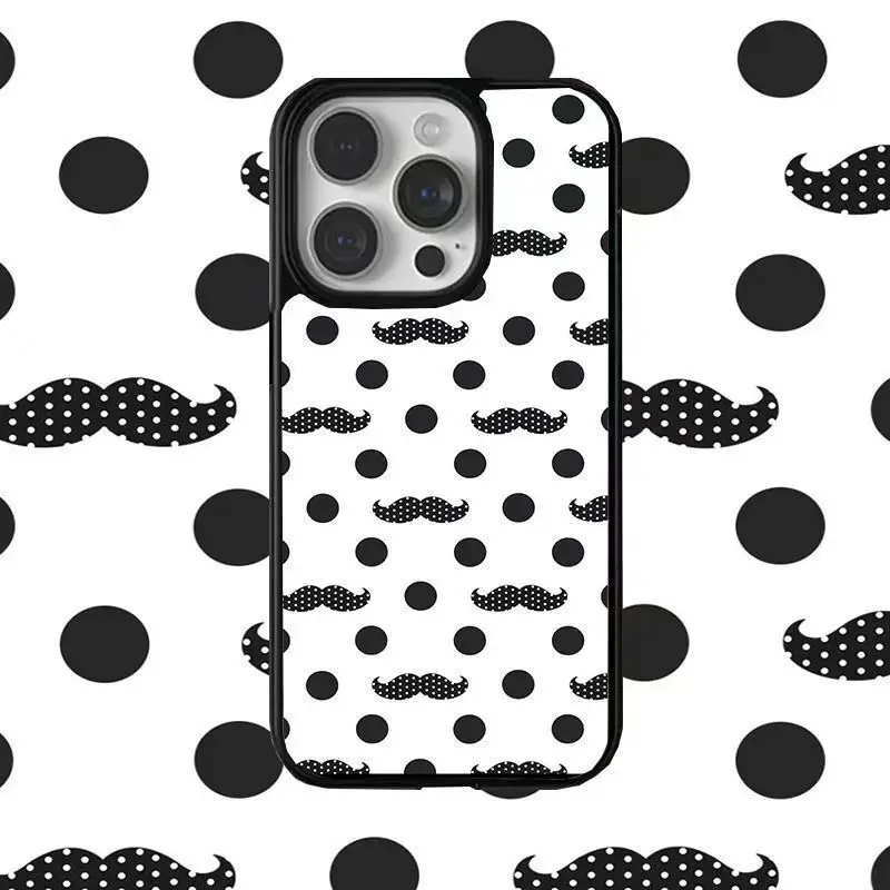 Funda Retro con Diseño de Bigote y Puntos para iPhone 17 16 15 14 13 12 11 Air Pro Max 15 14 Plus, Antigolpes, Linda y Estética