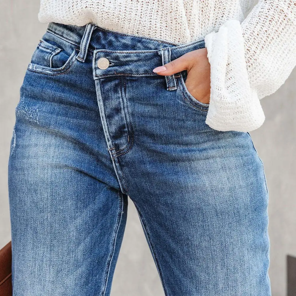 

Женские повседневные прямые джинсовые брюки, новые базовые сексуальные лоскутные джинсы, брюки, 2022, европейские модные брюки с диагональными пуговицами, новинка