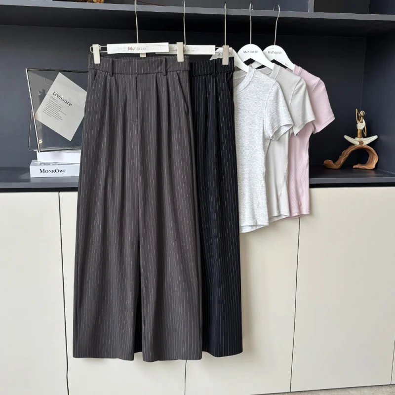 QICHE Mature Style High Waist Draped Suit Pants Women Slim Straight Wide Leg Lazy Elegant Commuter Casual Long Trousers