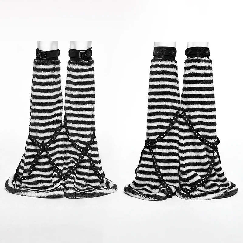 PUNK RAVE Scaldamuscoli visivi di bellezza artistica a righe bianche e nere da donna Accessori per ginocchia con maniche svasate