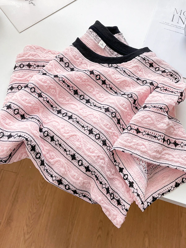 Slimming Effect Hollow out Stripe Short Sleeve Loose Fit round Neck T-Shirt Women's Casual Style Summer Top Fashionable Tee