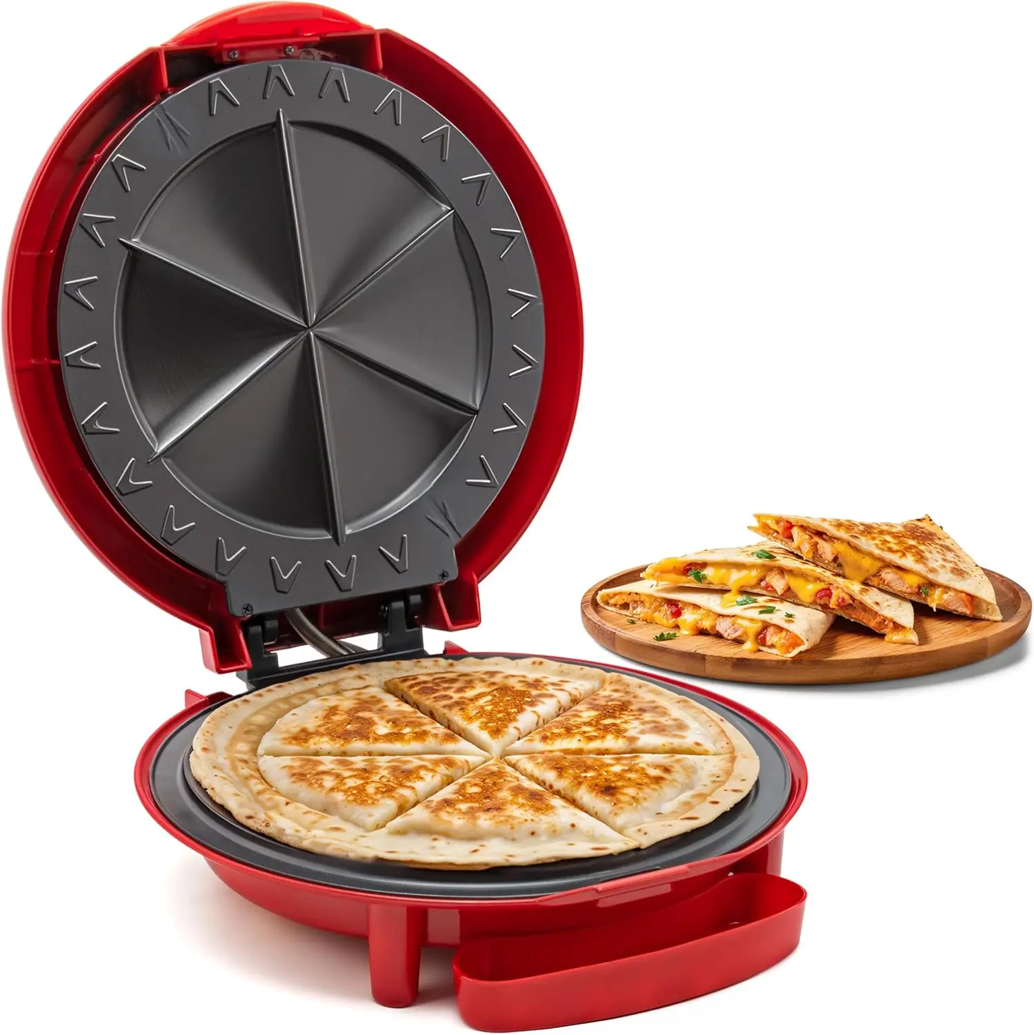 

Electric Non-Stick 11-Inch Quesadilla Maker with Easy-Slice Wedges for Grilled Cheese and Tortilla Snacks, Red