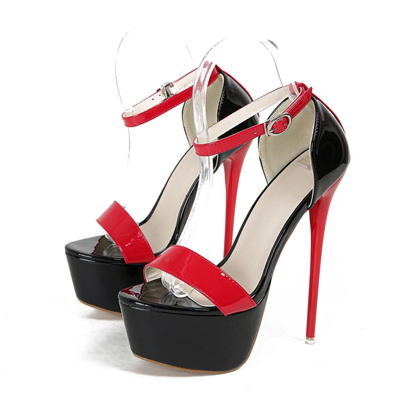 Liyke Summer Open Toe Stiletto Platform Sandals Women Sexy Red Ankle Strap 16CM Extreme High Heels Wedding Banquet Shoes Size 46