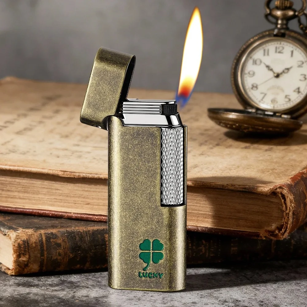 

Vintage Flint Grinding Wheel Lighter Side Slip Personalized Butane Inflatable Lighters Smoking Compact and High Beauty Men Gift