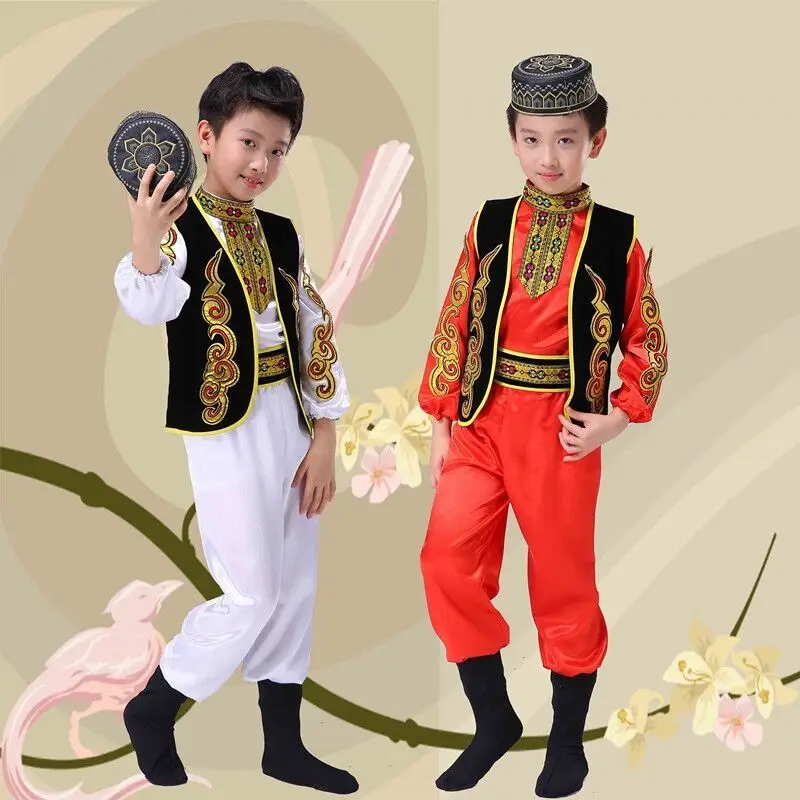 Xinjiang Ethnic Minorities Dance Costumes Long Sleeve Children Uygur Cosplay Suit School Performance Clothes Vintage