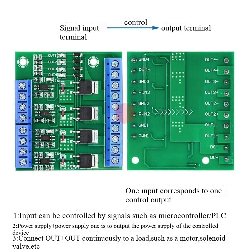 Vierkanaliges MOSFET/FET-Modul-Verstärker-Leiterplatten-/Treibermodul, 4-Kanal-Optokoppler-Isolation, DC – Detail 2