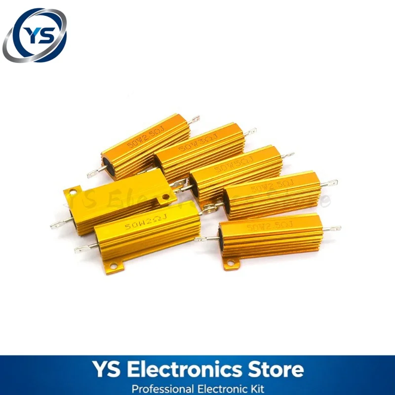 RX24 5W 10W 20W 50W 100W 200W 300W 500W Power Metal Shell Aluminium Gold Resistor 1R 2R 5R 10R 20R 30R 100R 200R 220R Resistance