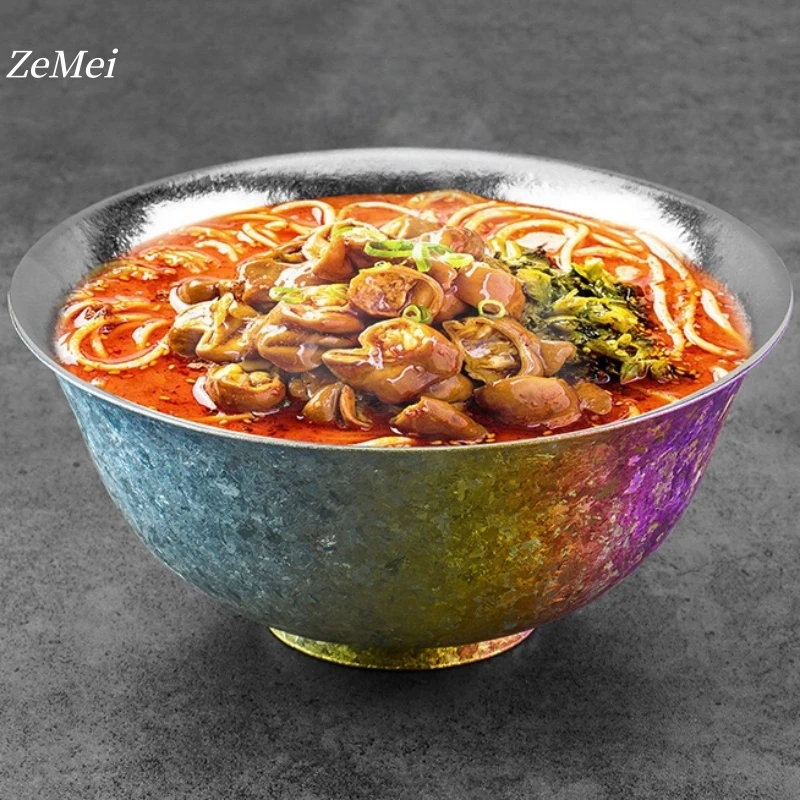 Double-Layer Thickened Pure Titanium Double-Wall Salad Bowl,Various Sizes Home Breakfast Bowl Cheese Food Tableware,Kitchenware